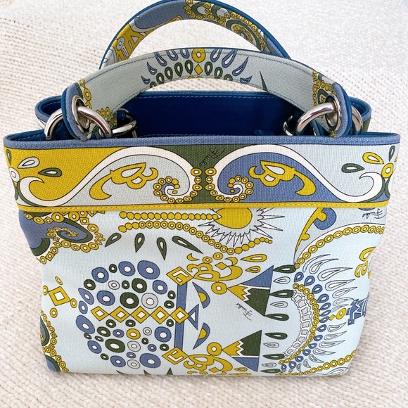 Emilio Pucci Handbags - Emilio Pucci Vintage Grey Canvas Printed Top Handle Canvas bag